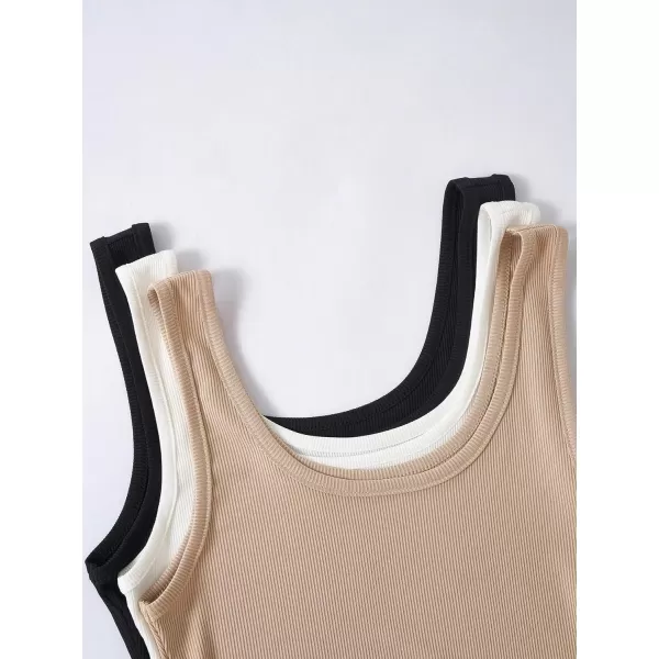 Floerns Women's 3 Pcs Ribbed Knit Casual Solid Stretchy Scoop Neck Basic Tank Top