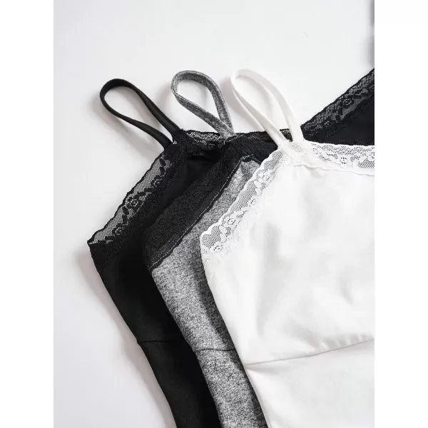 Floerns Women's 3 Pcs Spaghetti Strap Camisole Lace Trim Crop Cami Top