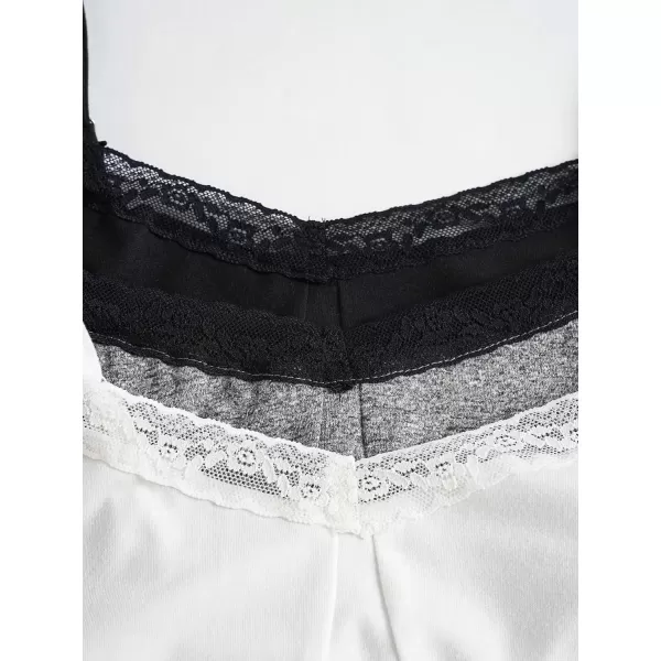 Floerns Women's 3 Pcs Spaghetti Strap Camisole Lace Trim Crop Cami Top