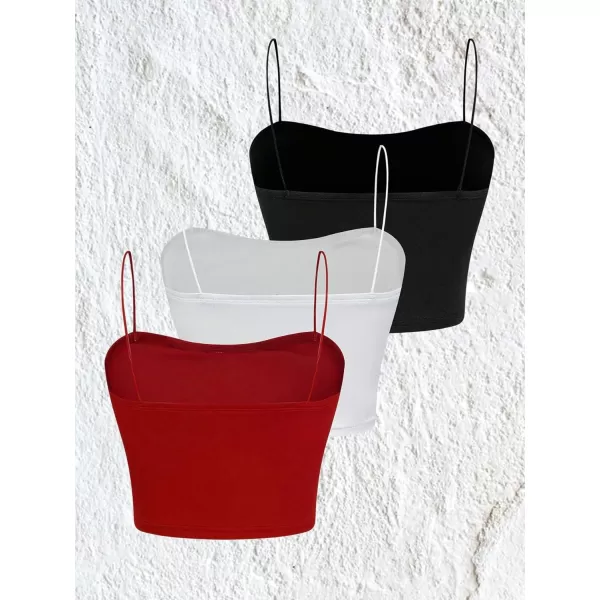 Floerns Women's 3 Pcs Spaghetti Strap Camisole Simple Basic Crop Cami Top