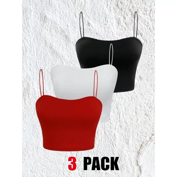 Floerns Women's 3 Pcs Spaghetti Strap Camisole Simple Basic Crop Cami Top