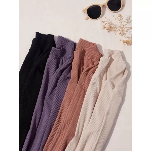 Floerns Women's 4 Pcs Long Sleeve Solid Mock Neck Ribbed Knit Tee Shirt