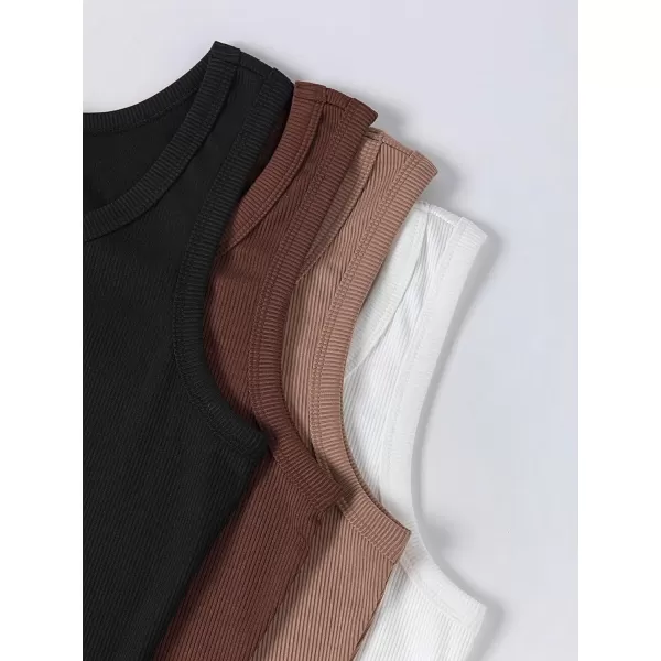 Floerns Women's 4 Pcs Scoop Neck Tank Solid Basic Sleeveless Crop Cami Top