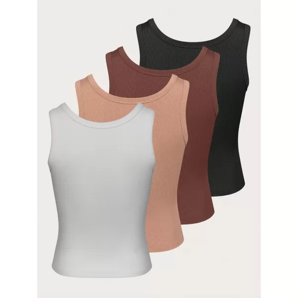 Floerns Women's 4 Pcs Scoop Neck Tank Solid Basic Sleeveless Crop Cami Top