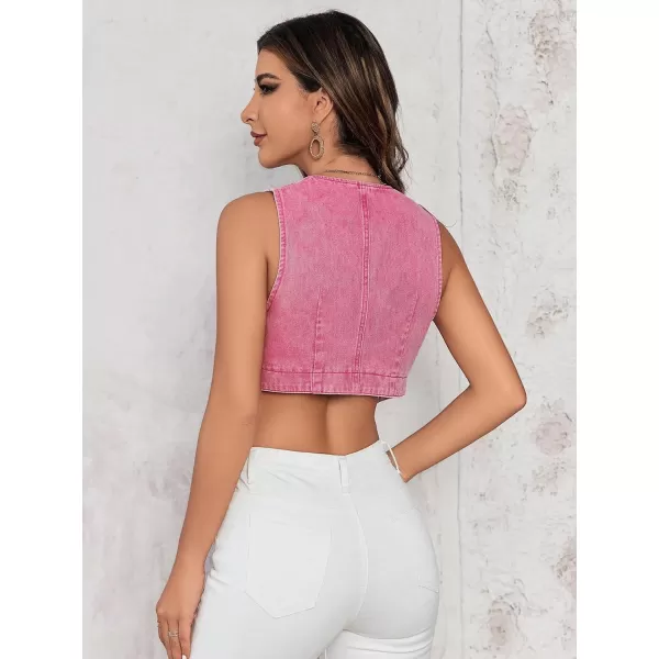 Floerns Women's Button Front Sleeveless V Neck Jeans Denim Vest Crop Top