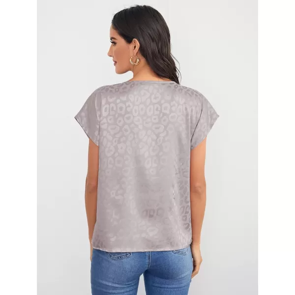 Floerns Women's Casual Cap Sleeve Leopard Print Satin Silk Blouse Tops