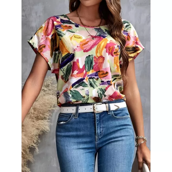 Floerns Women's Casual Cap Sleeve Leopard Print Satin Silk Blouse Tops