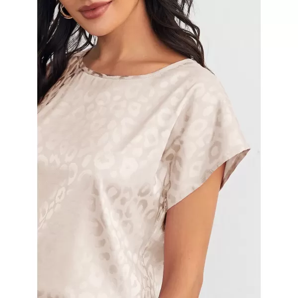 Floerns Women's Casual Cap Sleeve Leopard Print Satin Silk Blouse Tops