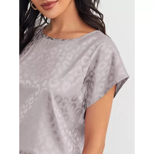 Floerns Women's Casual Cap Sleeve Leopard Print Satin Silk Blouse Tops
