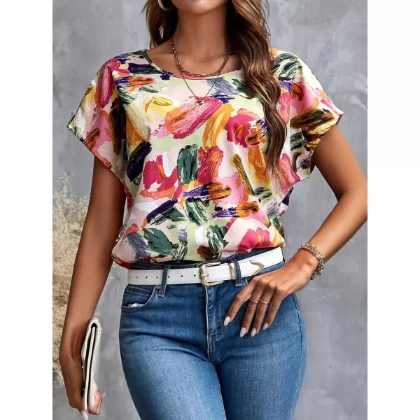Floerns Women's Casual Cap Sleeve Leopard Print Satin Silk Blouse Tops