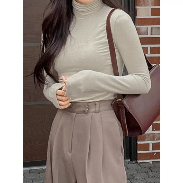Floerns Women's Casual High Neck Long Sleeve Undershirt Fitted Tee Shirt Tops
