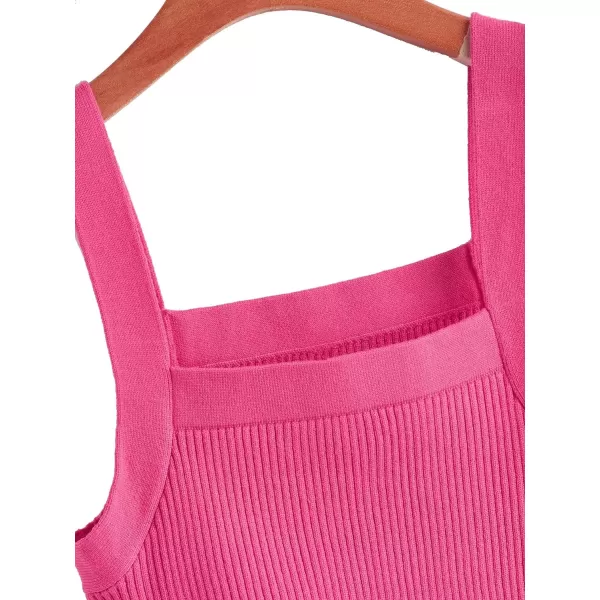 Floerns Women's Casual Solid Sleeveless Square Neck Rib Knit Crop Tank Top