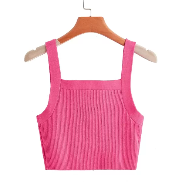 Floerns Women's Casual Solid Sleeveless Square Neck Rib Knit Crop Tank Top