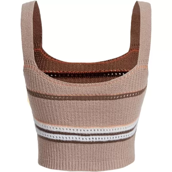 Floerns Women's Casual Solid Sleeveless Square Neck Rib Knit Crop Tank Top