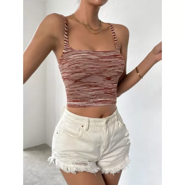 Floerns Women's Casual Solid Sleeveless Square Neck Rib Knit Crop Tank Top