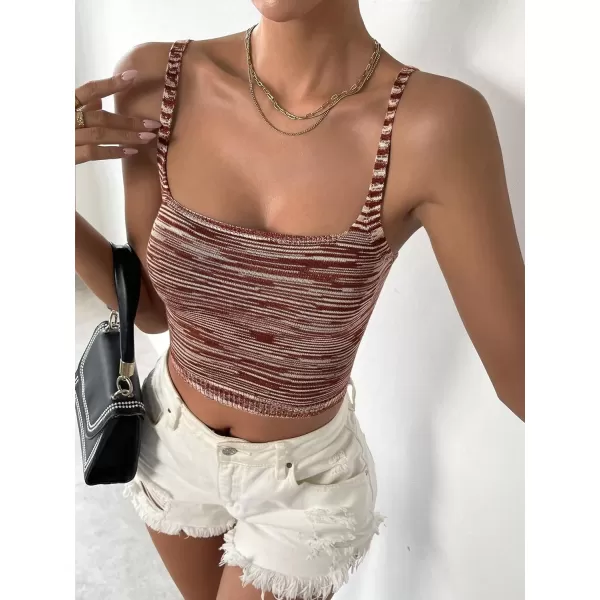 Floerns Women's Casual Solid Sleeveless Square Neck Rib Knit Crop Tank Top