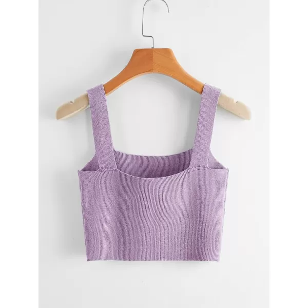 Floerns Women's Casual Solid Sleeveless Square Neck Rib Knit Crop Tank Top