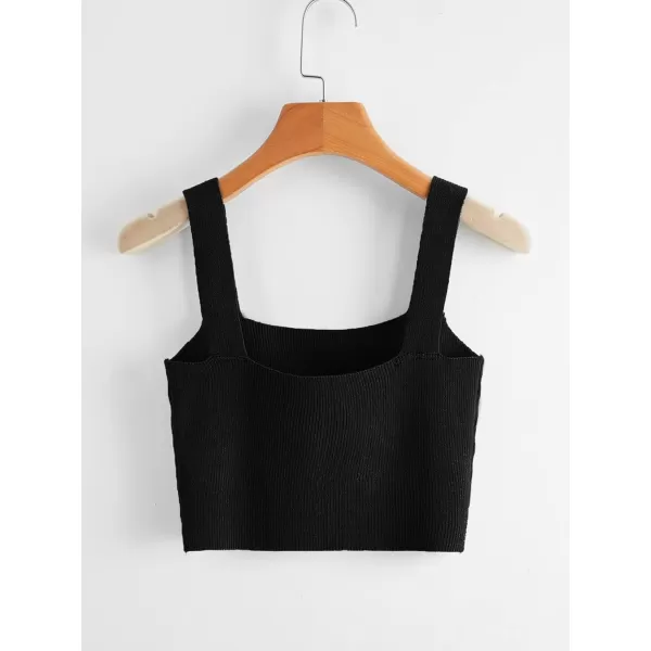 Floerns Women's Casual Solid Sleeveless Square Neck Rib Knit Crop Tank Top