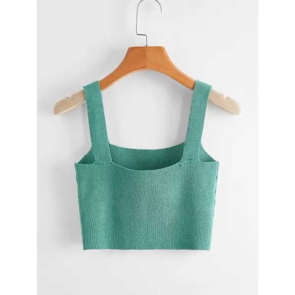 Floerns Women's Casual Solid Sleeveless Square Neck Rib Knit Crop Tank Top
