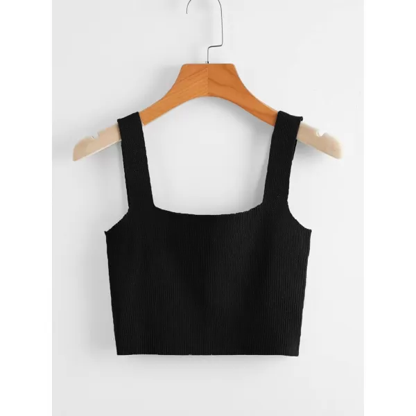 Floerns Women's Casual Solid Sleeveless Square Neck Rib Knit Crop Tank Top