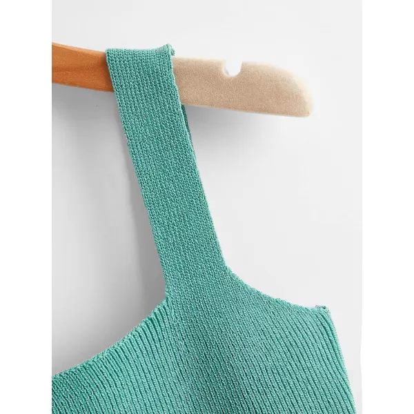 Floerns Women's Casual Solid Sleeveless Square Neck Rib Knit Crop Tank Top