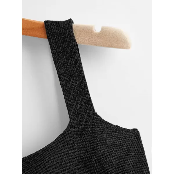 Floerns Women's Casual Solid Sleeveless Square Neck Rib Knit Crop Tank Top