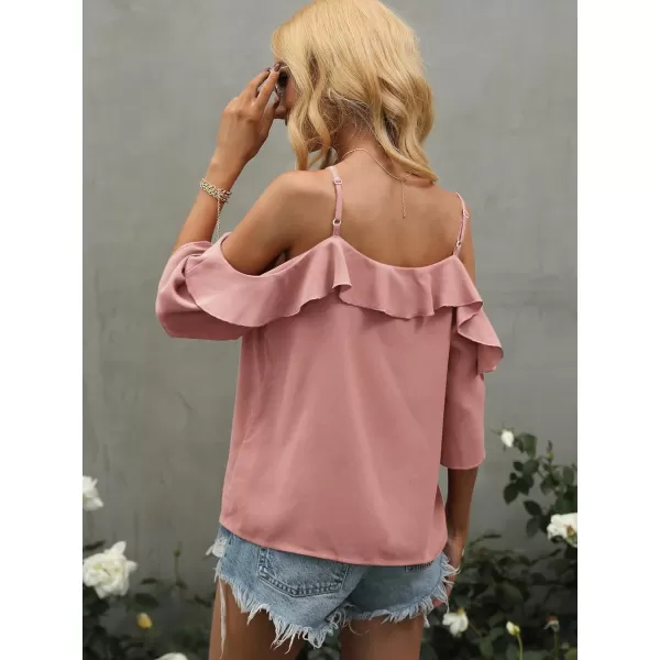 Floerns Women's Cold Shoulder Ruffle Trim Short Sleeve Elegant Blouse Top