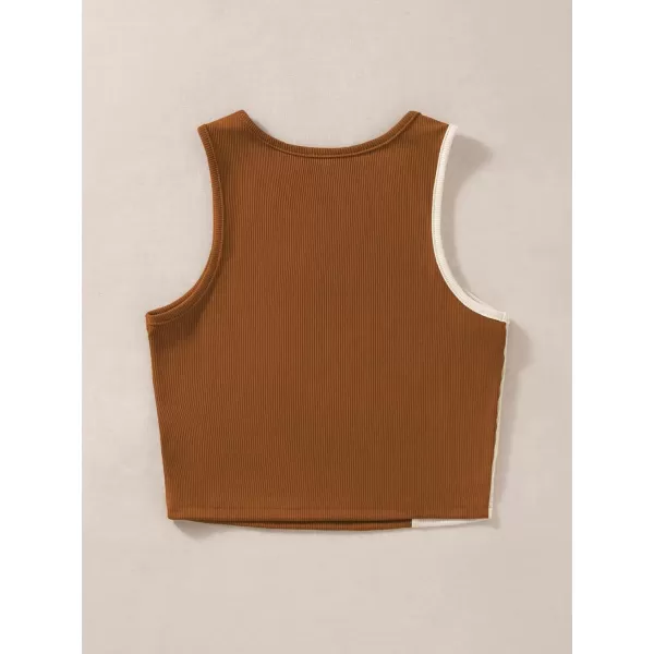 Floerns Women's Color Block Sleeveless Ribbed Knit Casual Crop Tank Top