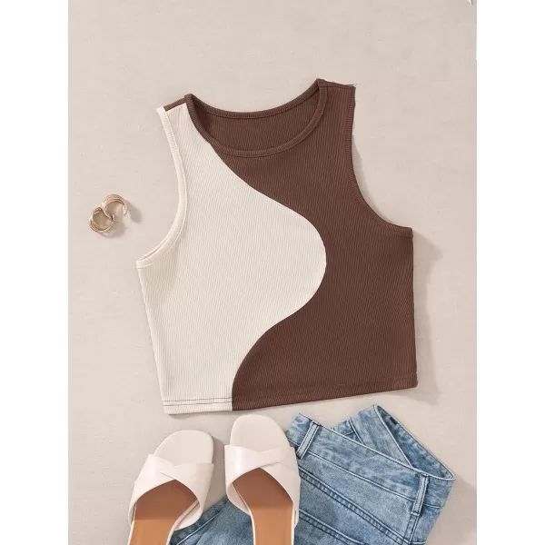 Floerns Women's Color Block Sleeveless Ribbed Knit Casual Crop Tank Top