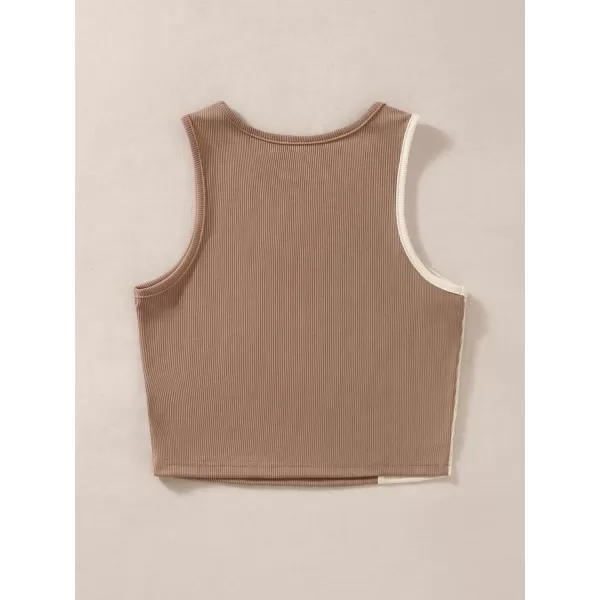 Floerns Women's Color Block Sleeveless Ribbed Knit Casual Crop Tank Top