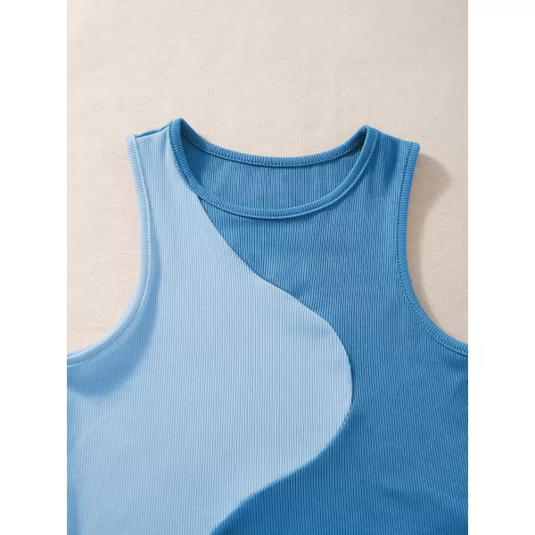 Floerns Women's Color Block Sleeveless Ribbed Knit Casual Crop Tank Top