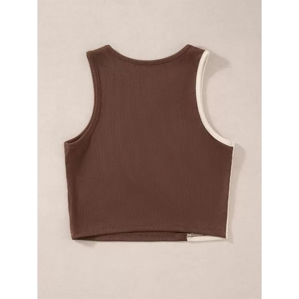 Floerns Women's Color Block Sleeveless Ribbed Knit Casual Crop Tank Top