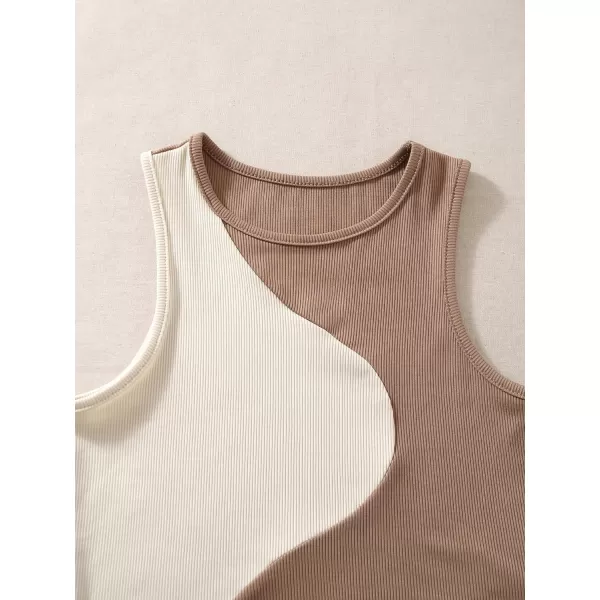 Floerns Women's Color Block Sleeveless Ribbed Knit Casual Crop Tank Top