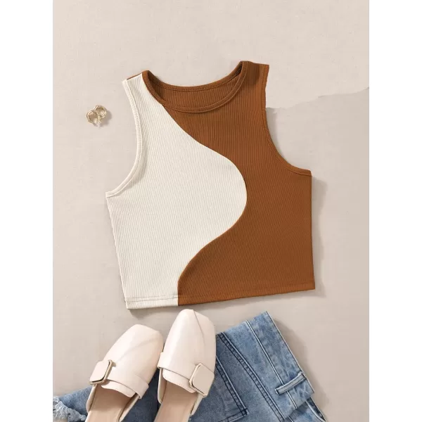 Floerns Women's Color Block Sleeveless Ribbed Knit Casual Crop Tank Top