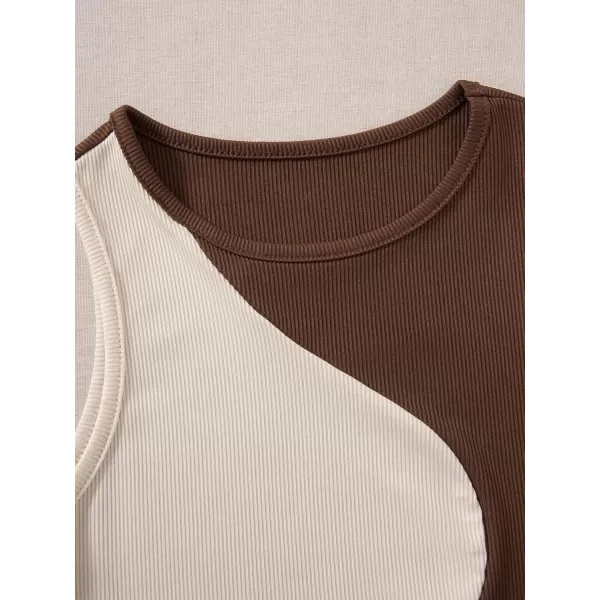 Floerns Women's Color Block Sleeveless Ribbed Knit Casual Crop Tank Top