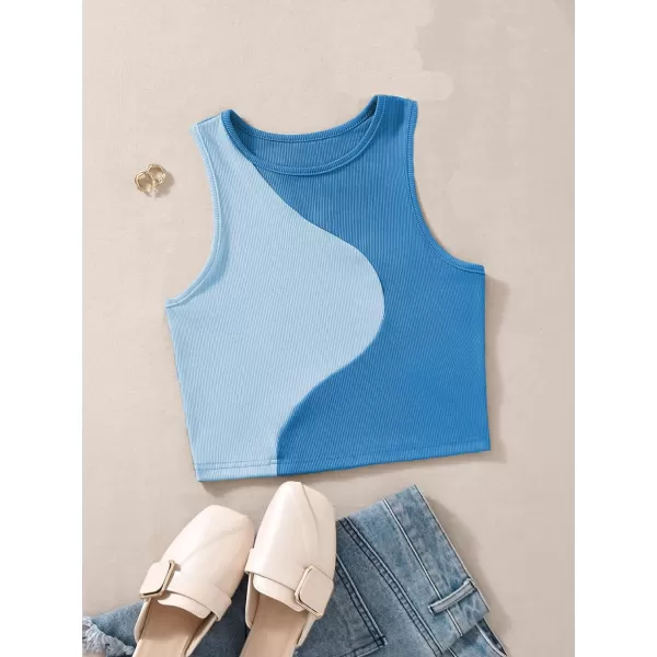 Floerns Women's Color Block Sleeveless Ribbed Knit Casual Crop Tank Top