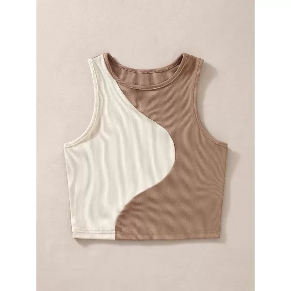 Floerns Women's Color Block Sleeveless Ribbed Knit Casual Crop Tank Top