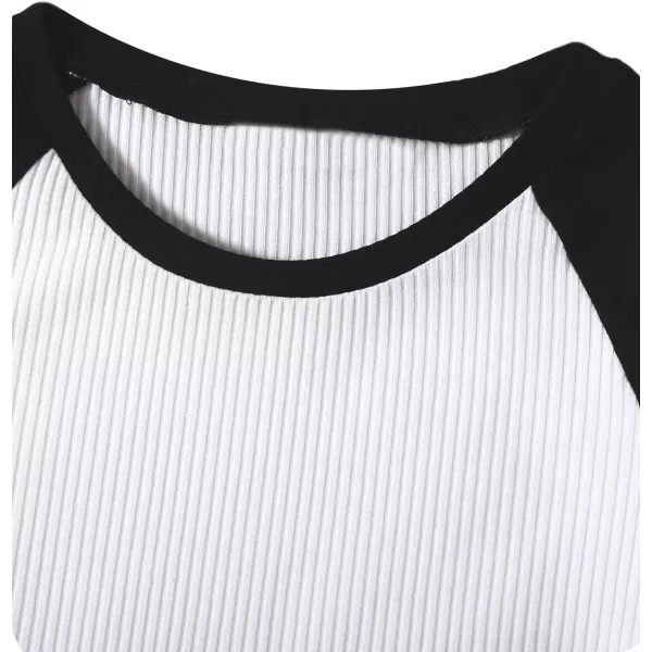 Floerns Women's Colorblock Rib Knit Short Sleeve Round Neck Crop Top Tee Shirts