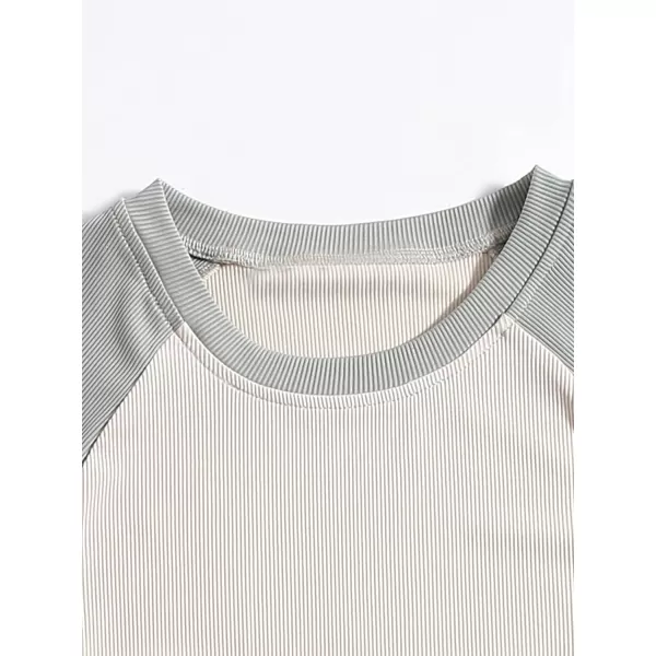 Floerns Women's Colorblock Rib Knit Short Sleeve Round Neck Crop Top Tee Shirts