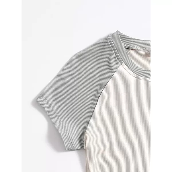 Floerns Women's Colorblock Rib Knit Short Sleeve Round Neck Crop Top Tee Shirts