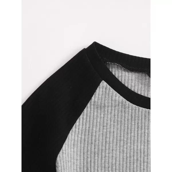 Floerns Women's Colorblock Rib Knit Short Sleeve Round Neck Crop Top Tee Shirts