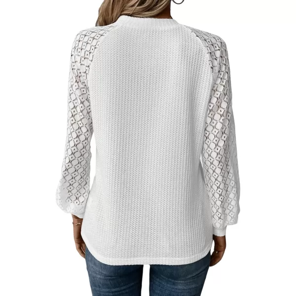 Floerns Women's Contrast Lace Raglan Long Sleeve Casual Knitted Blouse Top