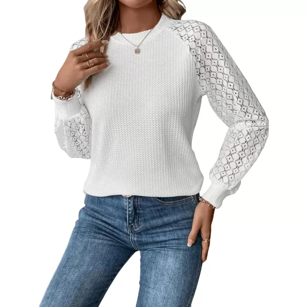 Floerns Women's Contrast Lace Raglan Long Sleeve Casual Knitted Blouse Top