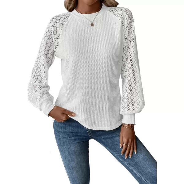 Floerns Women's Contrast Lace Raglan Long Sleeve Casual Knitted Blouse Top