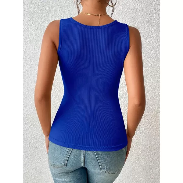 Floerns Women's Cut Out Front Asymmetrical Neck Rib Knit Sleeveless Tank Top