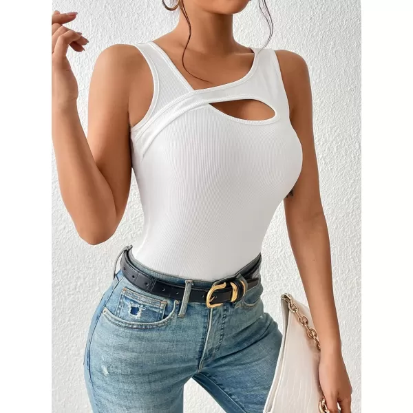 Floerns Women's Cut Out Front Asymmetrical Neck Rib Knit Sleeveless Tank Top