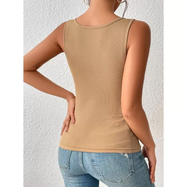 Floerns Women's Cut Out Front Asymmetrical Neck Rib Knit Sleeveless Tank Top