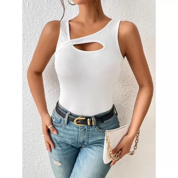Floerns Women's Cut Out Front Asymmetrical Neck Rib Knit Sleeveless Tank Top