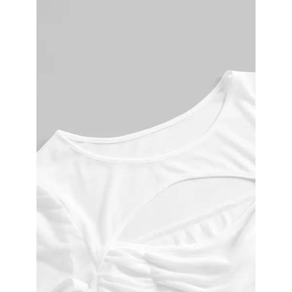 Floerns Women's Cut Out Front Short Sleeve Solid Ruched Crewneck Crop Tee Shirt