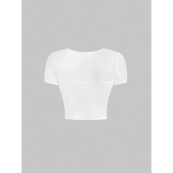 Floerns Women's Cut Out Front Short Sleeve Solid Ruched Crewneck Crop Tee Shirt